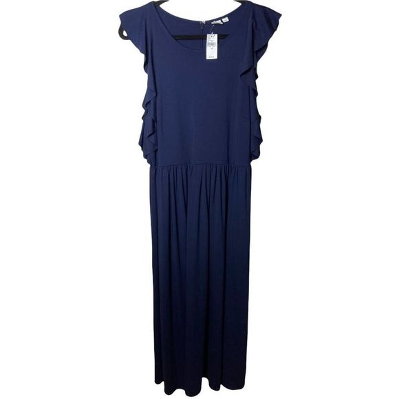 Gap Fit and Flare Navy Blue Midi Ruffle Sleeve Dress Size 16 - Picture 2 of 7
